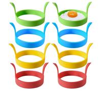 EUPSIIU 8 Pack Egg Rings for Frying Silicone Egg Rings, Heat-Resistant Non Stick Fried Egg Moulds, Pancake Mold, Round Egg Ring, Pancakes, Sandwiches, Crumpets, English Muffins (Colorful)