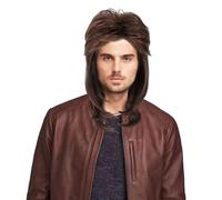 EUPSIIU 80's Style Mullet Wig Brown, Men's Wave Artificial Hair for Rock Star Theme Party, Carnival Halloween Costume Fashion Accessories (Brown)