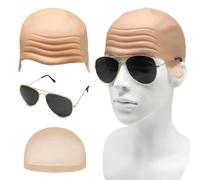 EUPSIIU Bald Caps for Adults Men Women Costume Accessory Makeup Bald Head Wig Cap Costume Set Sunglasses, Bald Skin Bald Head Skull Wig Cap Famous Rapper Cosplay Halloween Fancy Dress