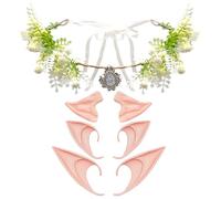 EUPSIIU Flower Crown Headband Fairy Headpiece Costume 3 Pairs Elf Fairy Ears, Princess Costume Fancy Cosplay Dress Up for Adult Kids Women Girls Halloween (Elf)