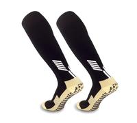EUPSIIU Grip Football Socks for Men Women Anti Slip Knee Football Socks Men Sports Grip Socks Non Slip Long Socks Breathable Soccer Running Socks for Basketball, Hockey (Cotton, Black)