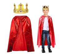 EUPSIIU Kids King Costume with Cape, Crown & Red Royal Robe - Medieval Prince & Queen Cape Cloak Coat for Halloween, Fancy Dress, Cosplay, Birthday Party & Carnival