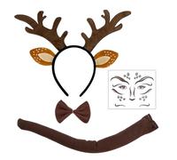 EUPSIIU Reindeer Headband, Deer Face Tattoo, Antler Headband, Reindeer tail, Reindeer Bow Tie, Women's Costume, Halloween, Carnival, Christmas, Elves Party for Christmas Favours (Brown)