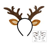 EUPSIIU Reindeer Headband, Headband Deer Antlers Horns Ears, Deer Face Tattoo, Women's Costume, Halloween, Carnival, Christmas, Elves Party for Christmas Favours (Brown)