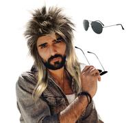 EUPSIIU Rocker Wig Unisex Funky Afro Wig Rock Diva Wig Rockstar 80's Retro Blonde Rocker Wig Long Blond Rocker Wig 80s Heavy Hair Costume Accessory 1980s 80s Rock Fancy Dress Costume (Blond)