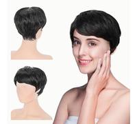 EUPSIIU Short Human Hair Wigs for Women Short Wigs Pixie Cut Wigs with Bangs Synthetic Women for Daily Use Fancy Dress Cosplay Halloween Daily Costume Replacement Wig(Black)