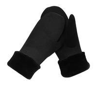 EUPSIIU Winter Ski Mittens, Women's Fingerless Mittens, Suede Leather Thermal Gloves, Waterproof Touch Screen Mittens, Snow Gloves, Windproof Gloves for Skiing Hiking Cycling (Black, One Size)