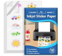 Euqvunn 18 Sheets Sticker Paper for Printer A4, Glossy White Water Resistant Printable Vinyl Sticker Paper, Self-Adhesive Full Page for Inkjet Printers, Quick Dry, 210x297mm