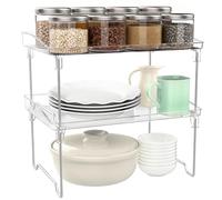 Euqvunn 2 Packs Spice Rack, Foldable Cupboard Organiser, Stackable Shelf Organiser Kitchen Storage, Transparent Shelves for Cupboards, Cabinet, Pantry, Countertop