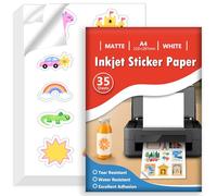 Euqvunn 35 Sheets Sticker Paper for Printer A4, Matte White Waterproof Printable Vinyl Sticker Paper, Self-Adhesive Full Page for Inkjet Printers, Quick Dry, 210x297mm