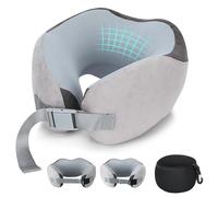 Euqvunn Adjustable Travel Pillow with Storage Bag, Memory Foam Neck Pillow for Travel, Soft & Breathable Ice Silk Flight Pillow for Adults, Ergonomic Headrest for Commuting & Daily Rest (Gray)