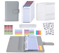 Euqvunn Budget Binder, A6 Budget Planner with Cash Envelopes, Adjustable Clasps Money Saving Wallet, Cash Stuffing Wallet for Money Organiser, A6 Binder Savings Book -Grey