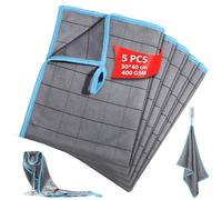 Euqvunn Carbon Microfiber Cleaning Cloths, 5 Pack, 30 x 40 cm, 400GSM, Lint-Free, Grid Pattern for Stubborn Dirt & Grease, for Home, Kitchen, Car & Glass Cleaning - Blue