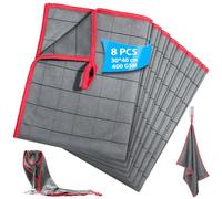 Euqvunn Carbon Microfiber Cleaning Cloths, 8 Pack, 30 x 40 cm, 400GSM, Lint-Free, Grid Pattern for Stubborn Dirt & Grease, for Home, Kitchen, Car & Glass Cleaning - Red