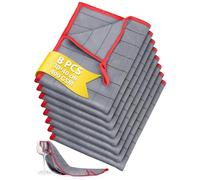 Euqvunn Carbon Microfibre Cleaning Cloths (8 Pack, 30x40cm) - 400GSM Lint-Free & Streak-Free | Grid Pattern for Stubborn Dirt & Grease | For Home, Kitchen, Car & Glass - Red