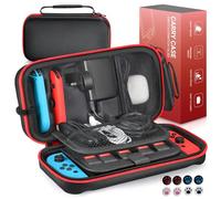 Euqvunn Carrying Case Compatible with Nintendo Switch/OLED Model, Protective Hard Shell Travel Case for Nintendo Switch Accessories, Fit for Joy-Con & AC Adapter, with 8 PCS Thumb Grips
