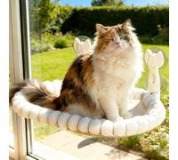 Euqvunn Cordless Cat Window Bed - 33LBS Weight Capacity with Dual-Side Washable Cushion, Foldable Cat Hammock for Indoor Cats, Ideal for Sunbathing, Napping & Bird Watching