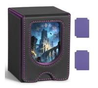 Euqvunn Deck Box with Display Window, Holds up to 130 Single-Sleeved Trading Cards, Includes 2 Dividers for Easy Organization, Ideal for Display and Carrying (Black & Purple)