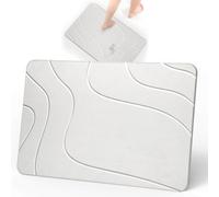 Euqvunn Diatomite Bath Mat 60 x 39 cm, 10 mm Thick Stone Bath Mat - Quick Dry in 30s, Non slip bath Mat with Sandpaper for Cleaning, Versatile for Bathroom Kitchen Entryway Pet Bowls - White