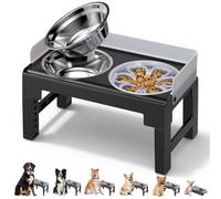 Euqvunn Elevated Dog Bowls with Stand, 6-Level Height Adjustable, 5° Tilt, Splash Guard Design, Raised Dog Bowl with Two 1000ml Stainless Steel & Slow Feeder Dog Bowl,for Small,Medium & Large Pets