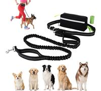 Euqvunn Hands Free Dog Lead with Waist Pack - 1.6m to 2.2m Dual Handles Elastic Leash for Medium Dogs, Ideal for Running, Walking, Hiking, Mountaineering & Travel