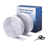 Euqvunn Hook and Loop Tape 2 Rolls (2.5cm x 5m), Hook and Loop Strips Self Adhesive with Scissors and Grid Backing, Ideal for DIY, Wall Mounting, Fly Screens Use (White)