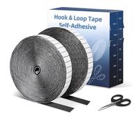 Euqvunn Hook and Loop Tape 2 Rolls (8m x 2cm), Hook and Loop Strips Self Adhesive with Scissors and Grid Backing, Ideal for DIY, Wall Mounting, Fly Screens Use (Black)