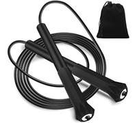 Euqvunn Jump Rope 3 Meter, Skipping Rope PVC with Bag, Adjustable Speed Rope Lightweight for Kids Men Women On-the-GO Fitness Workout, Speed Training and Fat Burning (Black)