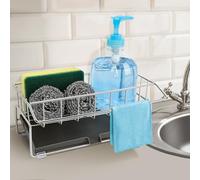Euqvunn, Kitchen Sink Organizer, Sink Caddy Stainless Steel Kitchen Sponge Holder, Drainers for Kitchen Sink, Dishcloth Holder with Removable Drip Tray, Sink Tidy Caddy with Fixed Dishcloth Hanger