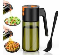 Euqvunn Oil Spray Bottle 500ml, 2-in-1 Spray & Pour Light-Blocking Glass, Refillable Olive Oil Dispenser for Kitchen, Air Fryer, Salad, and Barbecuing, with Brush（Black)