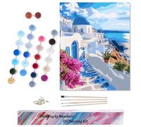 Euqvunn Paint by Numbers for Adults, DIY 40x50cm Canvas Paint by Numbers Kits with 4 Paint Brushes Acrylic Paint for Beginner, Oil Painting Craft Art for Home Wall Decor(Santorini Style)