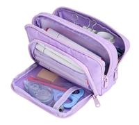 Euqvunn Pencil Case, Large Capacity Pen Case with 3 Compartments, Stationery Pouch for School & Office Supplies, Violet