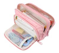 Euqvunn Pencil Case, Large Capacity Pen Case with 3 Compartments, Stationery Pouch for School & Office Supplies, Pink