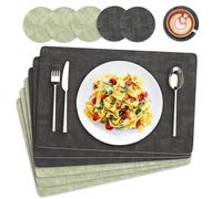Euqvunn Placemats and Coaster Set of 6, Heat-Resistant Non-Slip and Washable [Dual-Sided] PU Table Place Mats for Kitchen Indoor Outdoor (43×30cm, Grey Green)