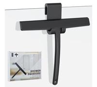 Euqvunn Shower Squeegee with Heavy-duty Hook, Silicone Window Squeegee Streak-Free, Black Shower Screen Wiper for Bathroom, Kitchen, Mirror and Car Glass, 24cm