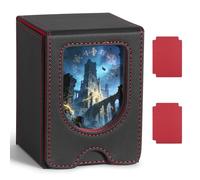 Euqvunn TCG Deck Box with Display Window, Holds up to 130 Single-Sleeved Trading Cards, Includes 2 Dividers for Easy Organization, Ideal for Display and Carrying (Black & Red)