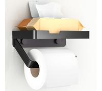 Euqvunn Toilet Roll Holder with Shelf, Aluminium Alloy Toilet Paper Holder, Wall Mounted & Self Adhesive & Screw-in, Bathroom Kitchen Accessories, Matte Black