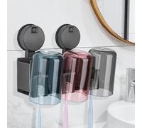 Euqvunn Toothbrush Holder Wall Mounted [Removable Suction Cup No Drill], Aluminium Alloy, 3 Compartments, 3 Toothbrush Slots & 3 Toothbrush Cups Holder for Toothbrush, Toothpaste, Razor, etc