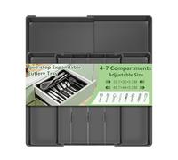 Euqvunn Two-Way Expandable Cutlery Tray, Adjustable ABS Cutlery Drawer Organiser with 4-7 Compartments for Kitchen Storage & Organisation