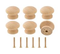 EUQWOSDD 6 Pack 35mm*25mm Mushroom Wooden Cabinet Knobs, Natural Unfinished Solid Wood Drawer Pulls with Screws, Round Cupboard Handles for Furniture Wardrobe Dresser Office