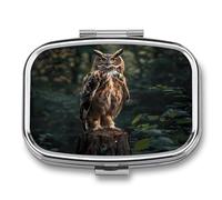 Eurasian Eagle Owl Pill Box 2 Compartment Pill Case Decorative Organizer Storage Boxes Holder Cute