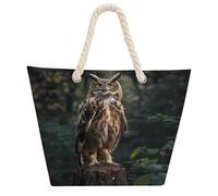 Eurasian Eagle Owl Tote Bags for Women Men Shoulder Beach Bag Shopping Handbag with Hemprope Handle