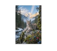 Eurasian Lynx Canvas Wall Art Mountains Print On Canvas Modern for Living Room And Bedroom Wall Decor Gift 16x24inch(40x60cm)