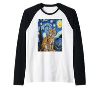 Eurasian Lynx Van Gogh Starry Night Wild Cat Art Raglan Baseball Tee