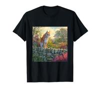 Eurasian Lynx Wildcat On Garden Wall Impressionist Art Value Graphic T-Shirt