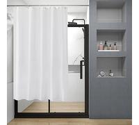 EurCross Short Shower Curtain 150cm Drop with 8 Free Hooks, Water repellent White Fabric Stall Shower Curtain 120 x 150 cm Long,Easy Clean Machine Washable