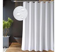 EurCross White Extra Long Shower Curtains 180 x 220cm Drop, Fabric Bathroom Shower Curtains Mould Proof Resistant and Waterproof with 12pcs Hooks