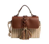 EURDFHY Beach Straw Bag Straw Beach Bag For Women Luxury Designer Handbags Hit Color Tassels Shoulder Crossbody Box Sac A Main(Brown)