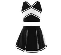 EURDFHY Cheerleader outfit Girls Cheerleader Dance Set Uniform Sleeveless Front V Neck Top With Elastic Waistband Skirt Cheerleading(Black,6)