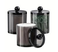 EURDFHY Cotton Bud Holder 2/3/4 Pack Qtip Dispenser Apothecary Jars Bathroom Jar 10 Oz Black Plastic Holder Storage Box For Cotton Ball, Swab(3pcs)